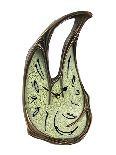 Things2Die4 Surrealistic Charm - Unique Melting Clock with Cool Bronze Finish for Desk, Table, or Mantel - Off-White Crackle Face and Black Hands - 11 Inches Tall