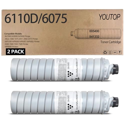 YOUTOP 2PK 6110D 6075 Toner Cartridge 841332 885400 Black Replacement for Ricoh IM7000 IM8000 IM9000 Aficio 1060 1075 2051 2060 2075 MP5500 MP6000 MP6001 MP6002 6500 7000 7502 7500 MP8000 Printers