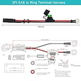 [5 Pack] 2FT SAE to O Ring Terminal Harness 10AWG - Eyelet O-Ring Terminal 10Gauge Harness with 30A Fuse,Battery Trickle Charger Cable for Motorcycle,SAE Quick Connect/Disconnect Charging Cord