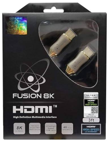 Fusion8K HDMI 2.1 Certified Cable Supports 10K 8K @60Hz and 4K @120Hz Compatible with All TVs, BluRay, Xbox Series X, PS5 (3 Feet)