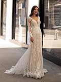 zcbang Lace Wedding Dresses for Bride 2025 Long Sleeves Boho Simple Bridal Gowns with Train Mermaid Style