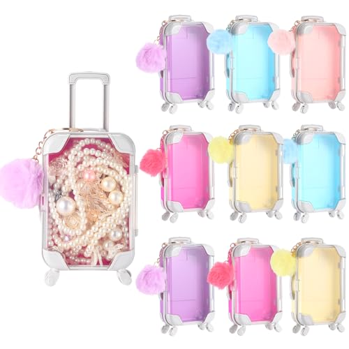 VioraWhite 20 Pcs Mini Empty Suitcase Storage Box and Plush Ball Keychain Clear Candy Luggage Storage Containers Suitcase Packaging Case (Multicolor)