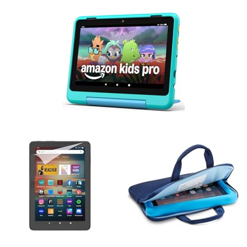 Amazon Fire 8 HD Kids Pro tablet, ages 6-12 (32GB, Discovery) with Sleeve + Screen Protector Bundle