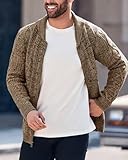 Ryannology Mens Shawl Neck Cardigan Sweater Cable Knit Zip Up Winter Casual Sweaters with Pockets Brown