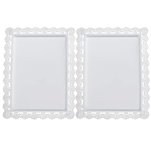 2Pcs Rectangle Iron Cupcake Serving Tray Fruit Dessert Plates for Party Anniversary Wedding Christmas Baby Shower (White)