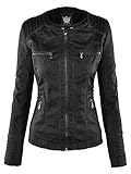 Lock and Love LL WJC663 Womens Removable Hoodie Motorcyle Jacket M BLACK