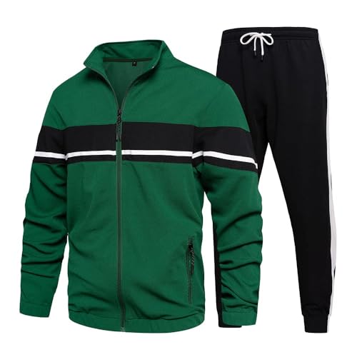LBL Leading the Better Life Men's Athletic 2 piece set Tracksuit Suit Casual Jogging Suits Sports Set Green S