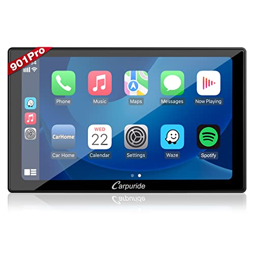 Carpuride W901 Pro Portable Carplay & Android Auto with Dula Bluetooth, 9 inch 1080P Touch Screen, Mirror Link/GPS/Siri/FM, Support Truck Dashboard Mounted