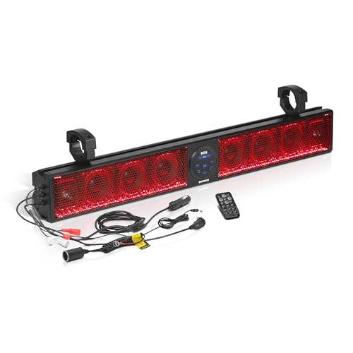 BOSS Audio Systems BRT36RGB ATV UTV Sound Bar - 36 Inches Wide, 4 inch Speakers, Full Range, 1 Inch Tweeters, IPX5 Weatherproof, Bluetooth, Built-in Amplifier, USB Port, Multicolor Illumination
