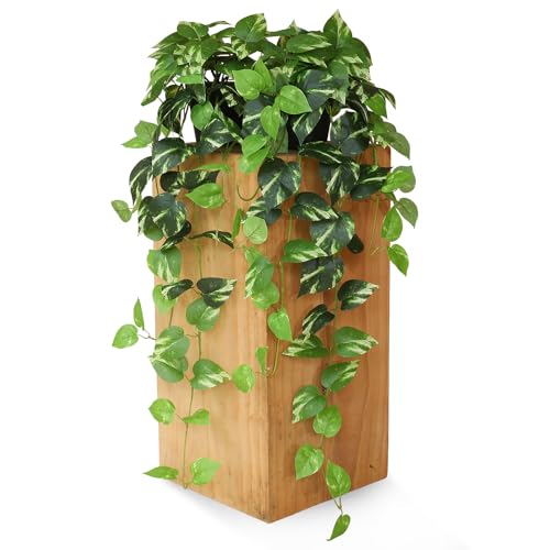 alyptus Fake Hanging Plants Artificial Decor Set of 2 Indoor Realistic Silk Devil's Ivy Hanging Potted Plant Faux Greenery Dangle Pothos Vines with Pot for Home Shelf Decoration (Golden Green)