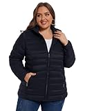 ANOTHER CHOICE Plus Size Packable Puffer Coat for Women, Light Weight Winter Jacket with Hood (Black 3X)