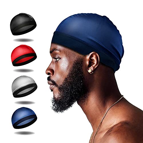 Selalu 4Pcs Wave Cap, Silk Stocking Wave Caps for 360 Waves, Silky Durag for Men, Stain Caps