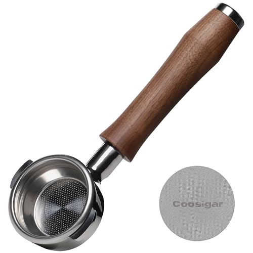 Coosigar 58mm Bottomless Portafilter | Fits for E61 Group Head 2 Ears machines| Stainless Steel portafilter and Walnut wood Handle|Espresso Machine Accessories(Walnut)