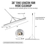 VEVOR Landscape Rake, 36" Head Aluminum Landscape Rake, Lake Weed Rake with 75" Long Handle, for Loosening Soil, Lawn Care, Weeding Lake, Garden