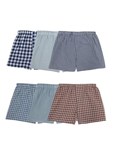 Fruit of the Loom Men's Tag Free Woven Boxer Shorts, Relaxed Fit, Moisture Wicking, Color Multipacks, Assorted Gingham Stripe