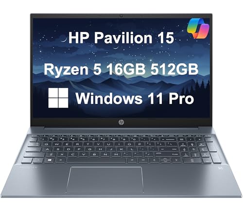 HP Pavilion 15 Laptop (15.6" FHD IPS, AMD Ryzen 5 5500U (Beats i7-1165G7), 16GB RAM, 512GB SSD) for Home & Business, Narrow-Bezel, BO Audio, Numeric Keypad, Webcam, Wi-Fi 6, Win 11 Pro, Blue