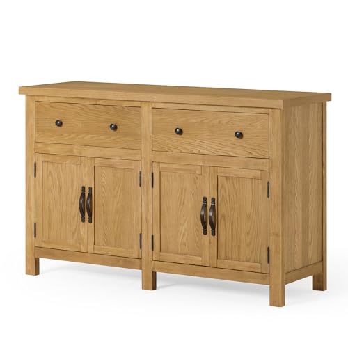 Maven Lane Felix Rustic Large Wooden Sideboard, Accent Buffet Server Table with Doors for Kitchen or Living Room in Weathered Natural Finish
