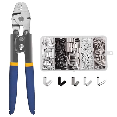 OROOTL Fishing Crimping Tool, Fishing Line Crimping Kit Stainless Steel Fishing Crimping Pliers with 500pcs Fishing Crimp Sleeves Set Wire Rope Crimping Tool 4 Crimping Sizes