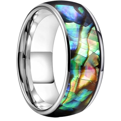 New 2025 Arrival Fashion Men Stainless Steel Rings Inlay Rainbow Abalone Shell Rings for Men Women Wedding Band with for You Accessories Trendy Creative Gift