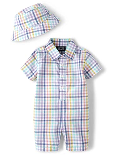 The Children's Place,Baby boy,and Newborn One Piece Romper and Hat, Matching Outfit,Multi Ging,3-6 Months