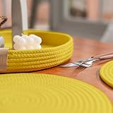 Art PineCone Round Placemats Set of 4, Yellow Woven Cotton Rope Chargers for Dinner Plates, Non-Slip, Heat Resistant Table Decor, Boho Farmhouse Kitchen Decor(Yellow, 13 inch)