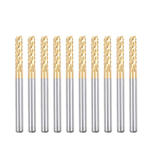 uxcell 10Pcs 3mm Titanium Coat Carbide End Mill Engraving Milling Cutter CNC Router Bits for PCB Machine, 1/8" Shank