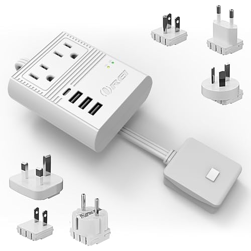 OREI World Travel Plug Adapter M8 Max, 3 USB + Pd 18W USB-C Input - 2 USA Outlets - Attachments for Europe, Asia, China, Japan, Africa - Perfect for Cell Phones, Tablets, Cameras and More