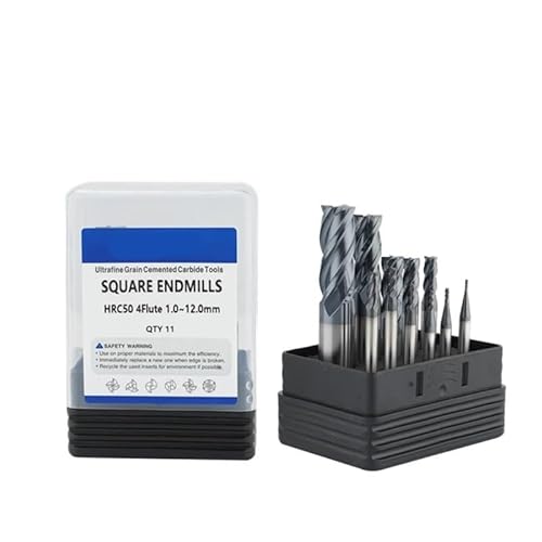 1.0mm-12.0mm 11PCS-Set Tungsten Steel Milling Cutter HRC50 4-Flute Carbide Endmill CNC Machining Center End Mill Tools