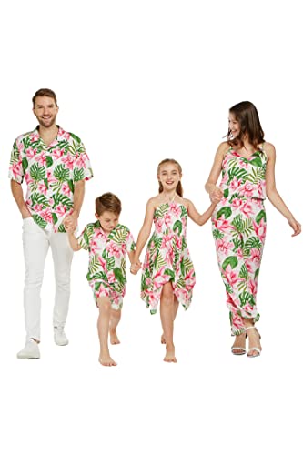 Matchable Family Hawaiian Luau Shirts, Lotus and Orchid, Men, Medium