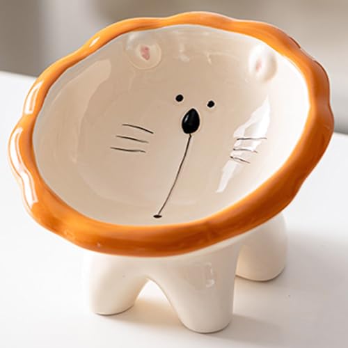 Busnos Cute Ceramic Tilted Cat Food Bowls Elevated Cat Bowls Whisker Friendly for Indoor Cats 6 Inch Wide 15° Raised Kitten Supplies Dishwasher and Microwave Safe Cats Water Bowl