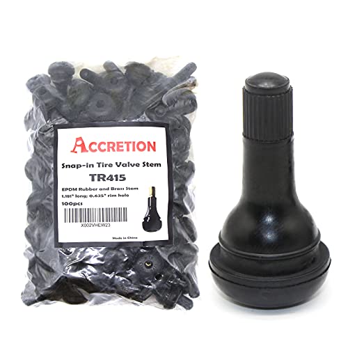 ACCRETION 100Pcs TR415 Rubber Snap-in Tire Valve Stem for Tubeless 0.625 Inch 16 mm Rim Holes on Standard Vehicle Tires