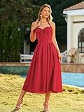 XinFSh Women's Summer Halter Midi Dress Casual Sleeveless Flowy Corset Dresses Sweetheart Milkmaid Beach Vacation Sundress Red