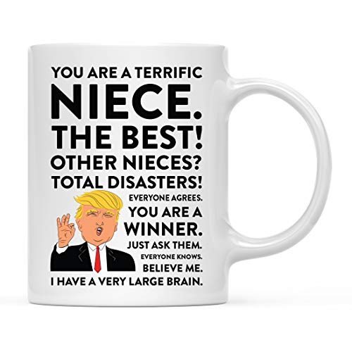 Andaz Press Funny President Donald Trump 11oz. Coffee Mug Gift, Terrific Niece, 1-Pack, Hot Chocolate Christmas Birthday Drinking Cup Republican Political Satire for Family in Laws