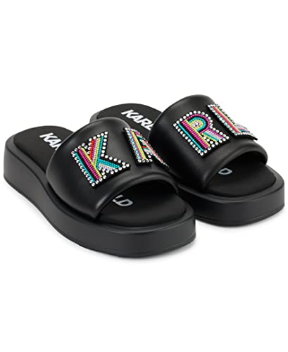 Karl Lagerfeld Paris Women's Opal Embellished Platform Sandal Slide, Black/White, 6