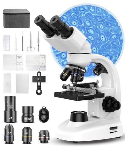 Compound Binocular Microscope for Kids & Students, 40X-2000X Magnification, Microscope Kit with Slides & Specimens, Lab Equipment for School Biology Class & Home Science Experiments