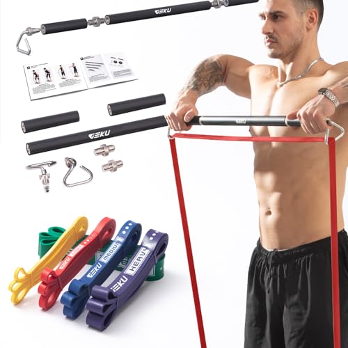 GEKU FIT Resistance Band Bar, Length-Adjustable Detachable Heavy Duty Workout Bar for Resistance Band Training, Core Muscle Training, Home & Ourdoor Workout, Max Load 800 Lbs