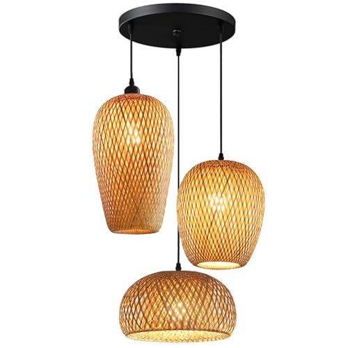 GWY Bamboo Lantern Pendant Lamp, Retro Japanese Style E27 Chandelier Hanging Light Ceiling Lighting Fixture for Living Room Bedroom Restaurant Cafe Teahouse Bar Dining Room Club