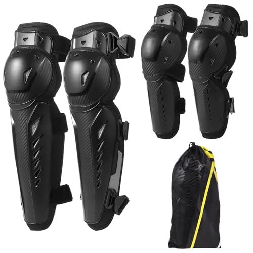 4 PCS Motorcycle Knee Elbow Pads, Elbow and Knee Pads for Adults, Adjustable Elbow and Knee Guards, Cycling Knee Elbow Protectors with Hard Shell and Buffer Lining for Dirt Bike, Skateboard, Ski