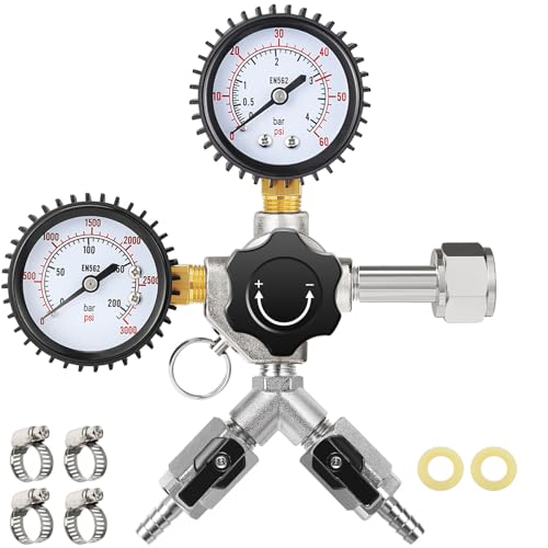 FERRODAY Y Type CO2 Regulator, CGA320 Dual Gauge CO2 Regulator for Kegerator, Kegerator Part Keg Regulator with Safety Valve, Beer Kegerator Regulator for Setting Two Beer Kegs at Same Pressure Value