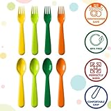 PLASKIDY Toddler Utensils Set of 18 Plastic Kids Utensils Forks and Spoons - BPA FREE/Dishwasher Safe Toddler Flatware Set Brightly Colored Children's Safe Silverewre Cutlery Set