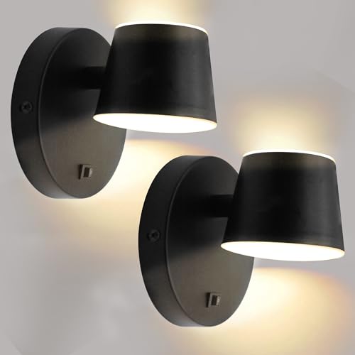 Homdec RV LED Bedside Reading Light with Switch - 2 Pack, 350° Rotatable 12V RV Vanity Wall Sconce, Black Finished, 12Volt RV Interior Lights for RV Camper Trailer Motorhome Boat
