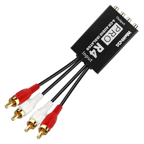 WisWinDa Pro 4Channels RCA Noise Filter Hum Eliminator Ground Loop Isolator (No Affect Bass) Quality Isolator for HiFi Stereo Home Theater Car Audio Player (Pro X4 4Channels RCA Ground Loop Isolator)