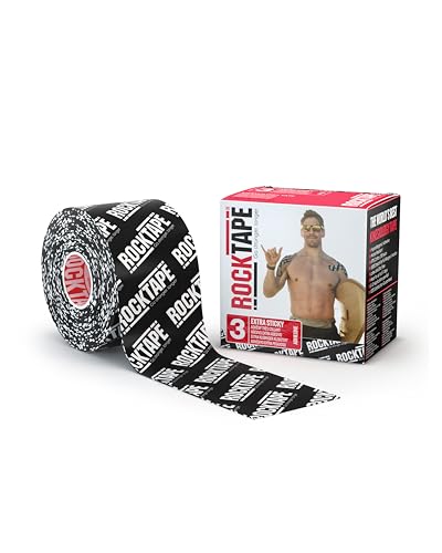 RockTape Extra Sticky 2" Kinesiology Tape (Logo, Black) - Athletic Tape for Muscle Pain Relief, Injury Recovery - Microscopic Skin Lifting & Decompression - Sweat & Water Resistant - Hypoallergenic