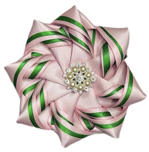 Pink and Green 4.5" Sorority Paraphernalia Ribbon Brooch Pin for Women Greek, AKA Sorority Inspired for D9 Events, Conferences, Luncheons, J15