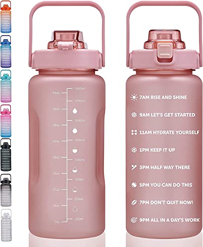 ST-YIBEN 64oz Large Motivational Water Bottle with Time Marker,Leakproof & BPA Free Half Gallon Big Water Bottle with Straw & Handle Tritan Frosted Water Jug for Women Men to Fitness,Gym,Sports