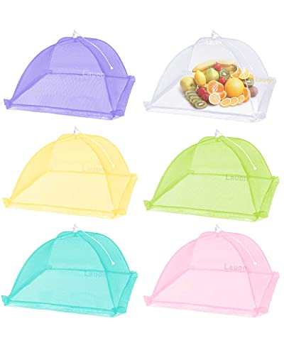 Lauon Food Cover Mesh Food Tent, 17"x17", Nylon Covers, Pop-Up Umbrella Screen Tents, Collapsible and Reusable Patio Bug Net for BBQ, Picnics, Parties, Camping, Outdoor - 6 Colors