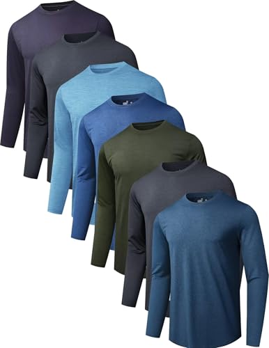 7 Pack Long Sleeve Shirts for Men Moisture Wicking Sun Protection UV UPF 50+ SPF Performance Quick Dry T-Shirt for Casual