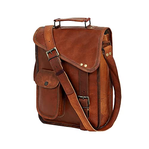 18" leather satchel tablet bag laptop case office briefcase messenger gift for men computer distressed shoulder bag (15 inch)
