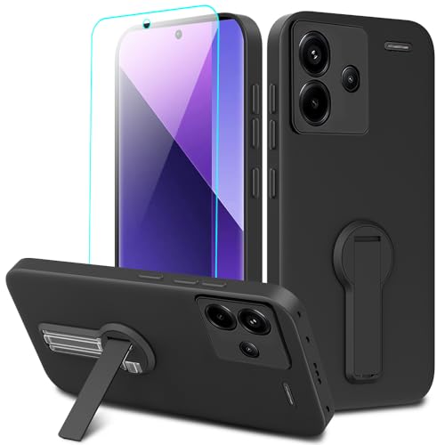 Case for Xiaomi Redmi Note 13 Pro Plus 5G Phone Case with Glass Screen Protector, 360° Rotatable Folding hidden Kickstand/Stand Silicone TPU Protective Cover Case for Redmi Note 13 Pro+ 5G - Black