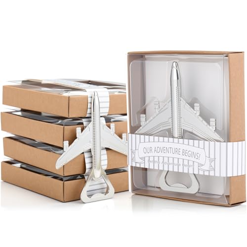 Romooa 50 Pieces Airplane Bottle Opener with Box Wedding Party Favors Bulk Baby Shower Aviation for Pilot Travel Beer Bottle Opener Favors Guests Birthday Decorations(Silver)
